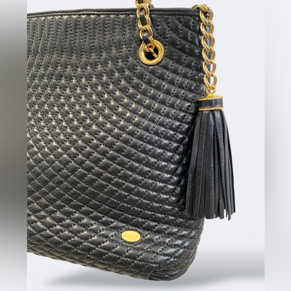 Bally Black Quilted Leather Shoulder Bag with Gold Chain - Picture 8 of 16